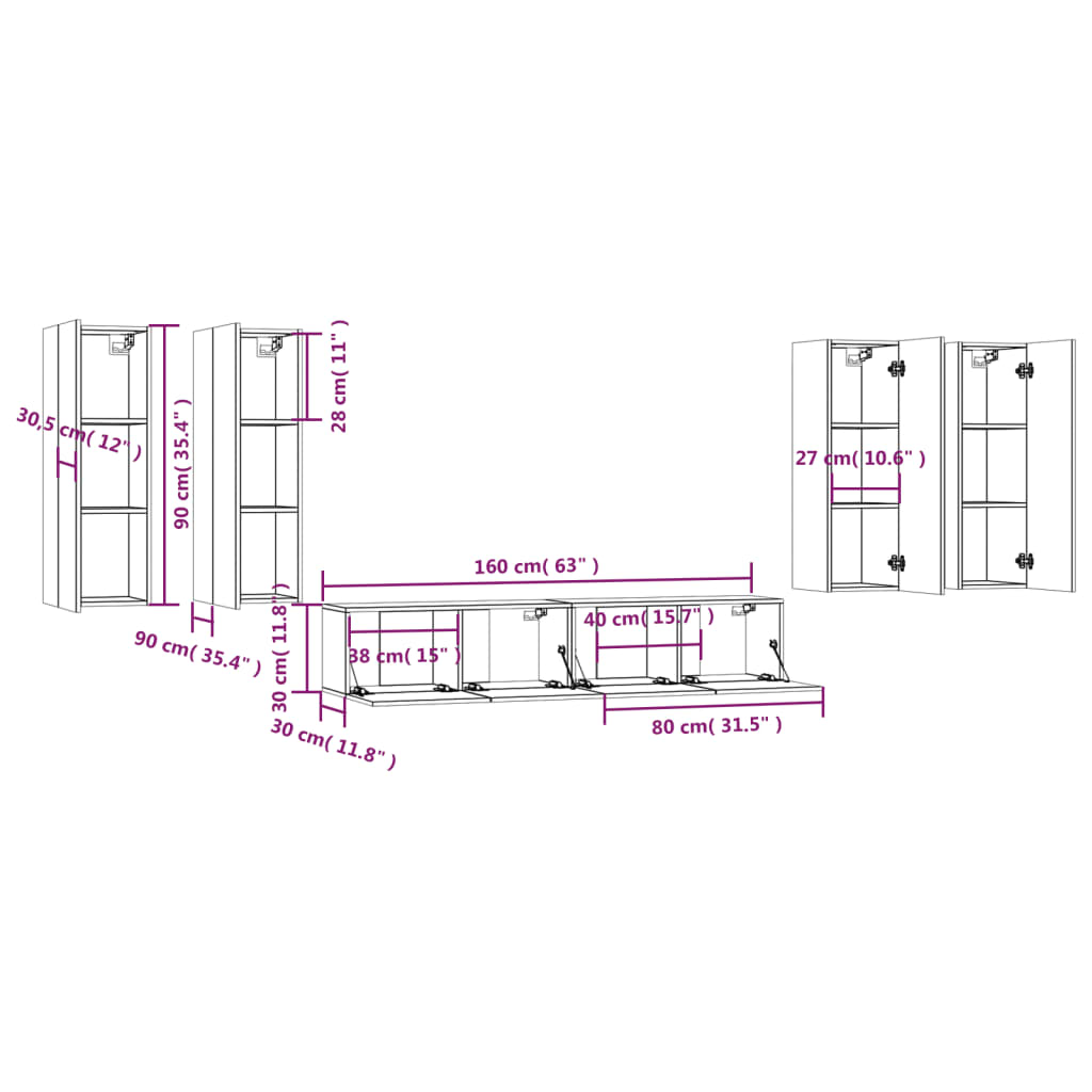 Ensemble meuble TV 6 pièces en bois coloris chêne