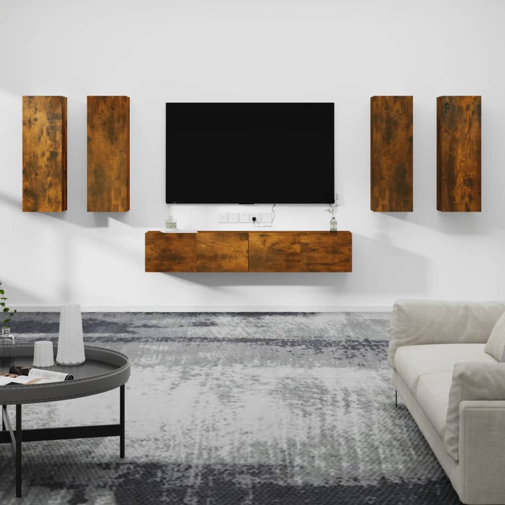 Ensemble meuble TV 6 pièces en bois coloris chêne