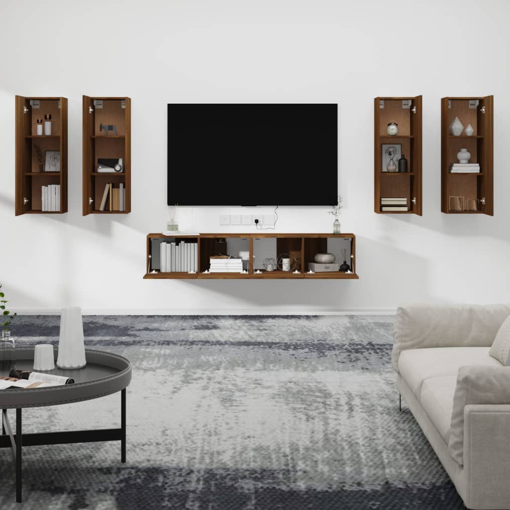 Ensemble meuble TV 6 pièces en bois coloris chêne