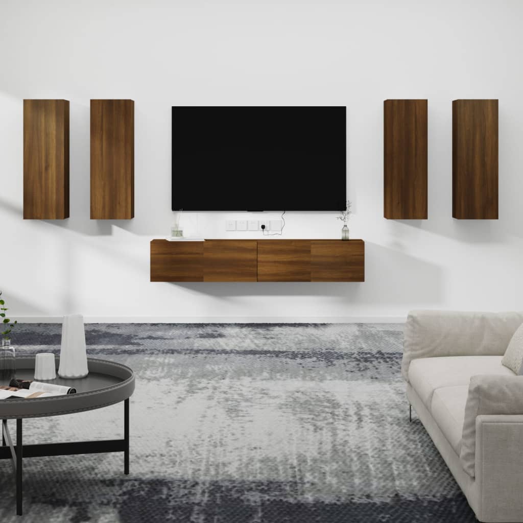 Ensemble meuble TV 6 pièces en bois coloris chêne