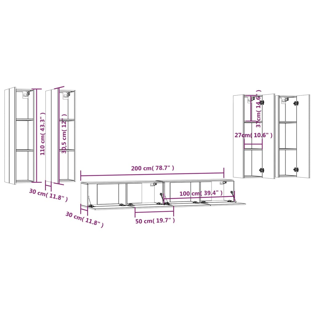 Ensemble meuble TV 6 pièces en bois coloris chêne