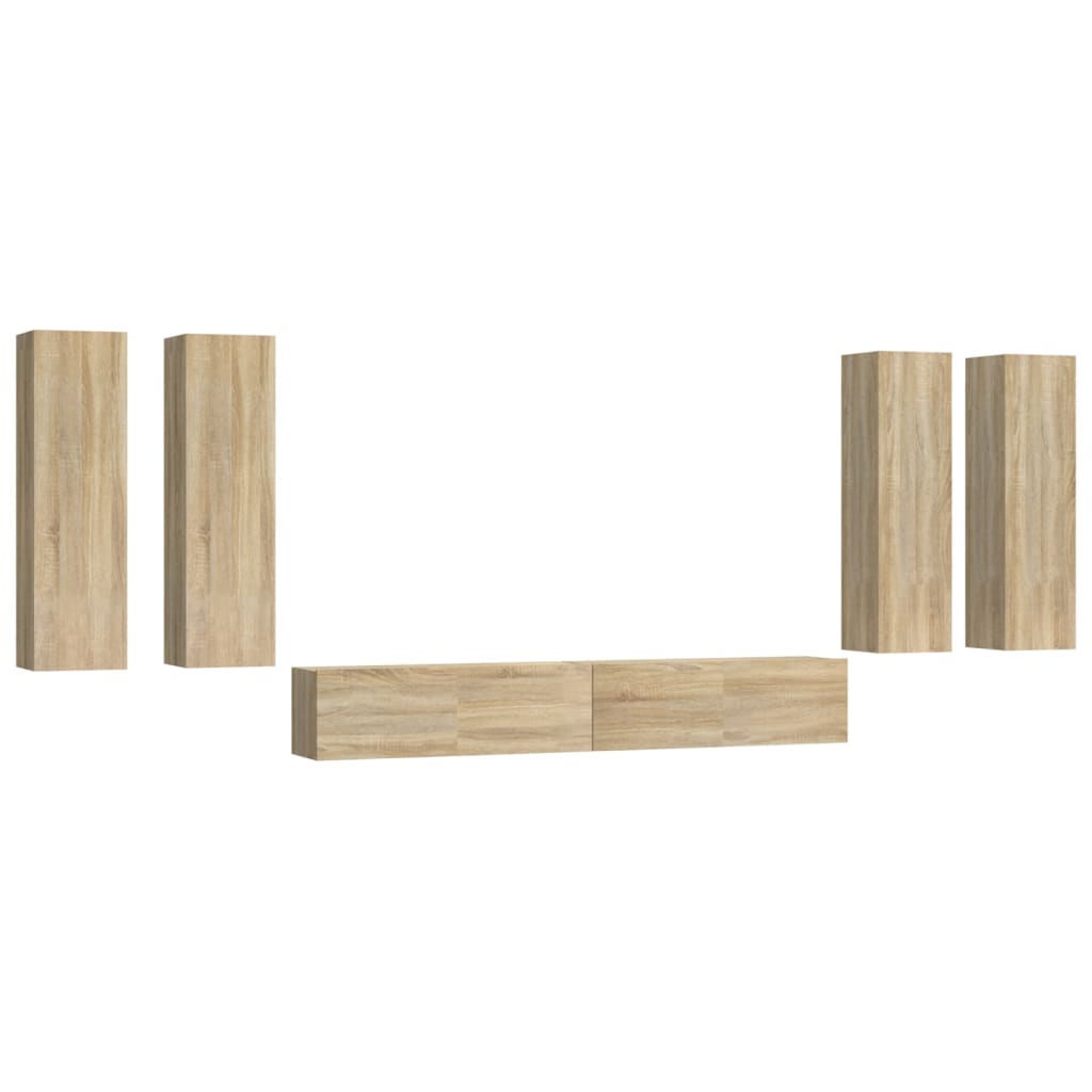 Ensemble meuble TV 6 pièces en bois coloris chêne