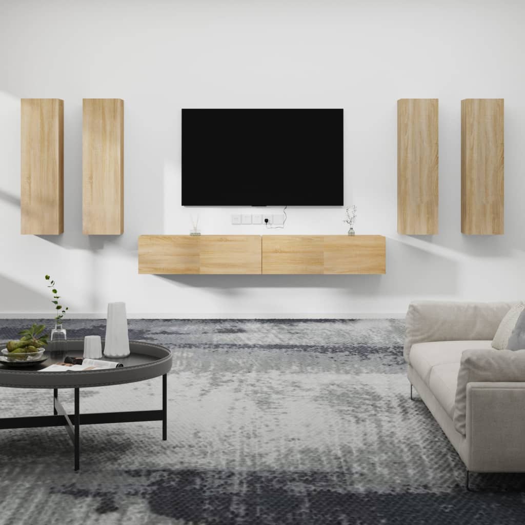 Ensemble meuble TV 6 pièces en bois coloris chêne