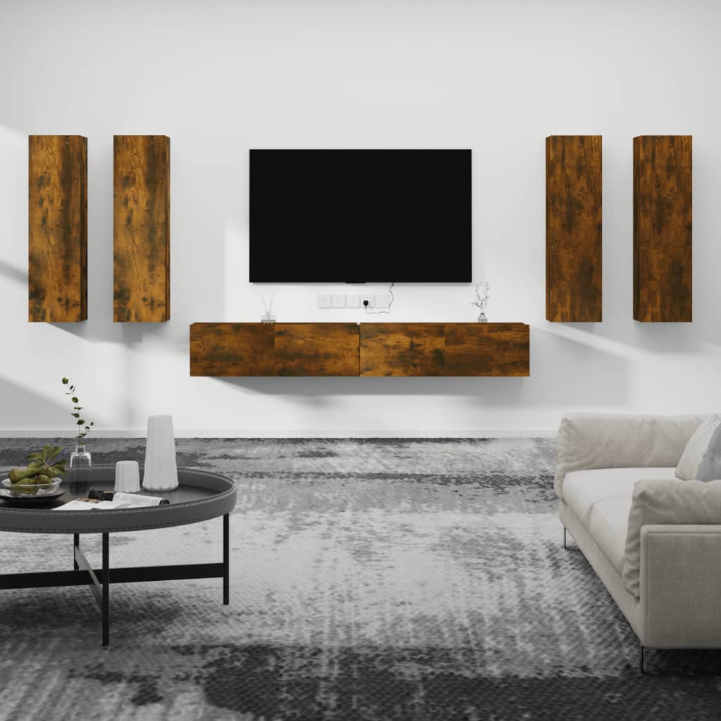 Ensemble meuble TV 6 pièces en bois coloris chêne