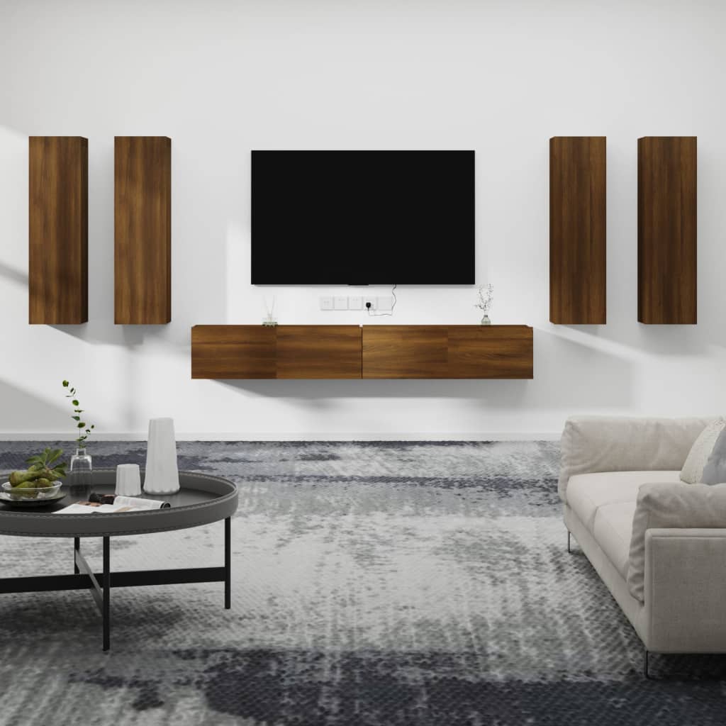 Ensemble meuble TV 6 pièces en bois coloris chêne