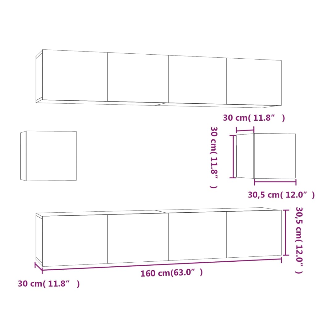 Ensemble meuble TV 6 pièces en bois coloris chêne