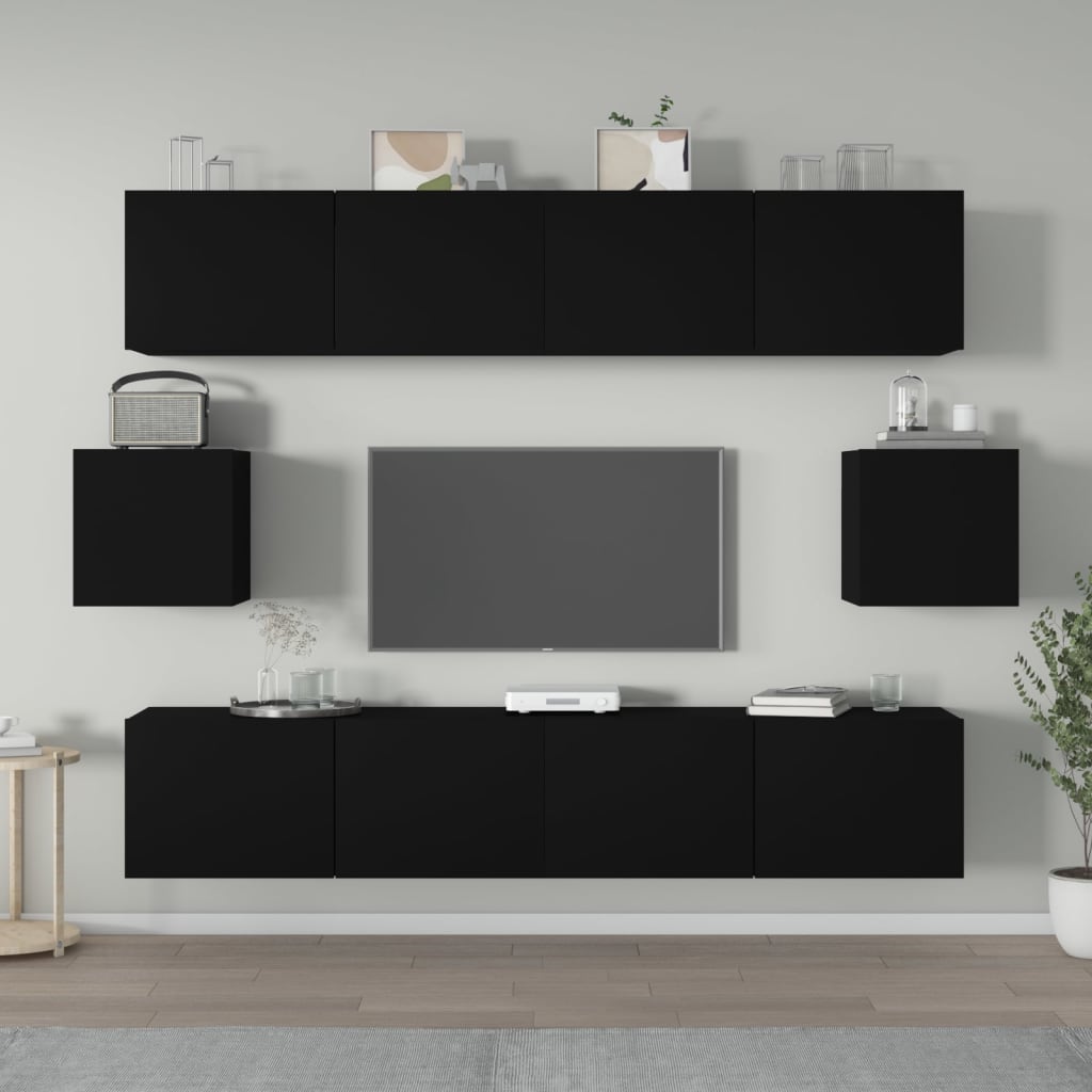 Ensemble meuble TV 6 pièces en bois coloris chêne