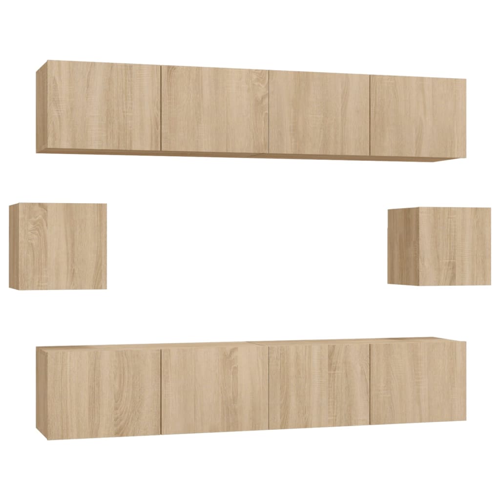 Ensemble meuble TV 6 pièces en bois coloris chêne