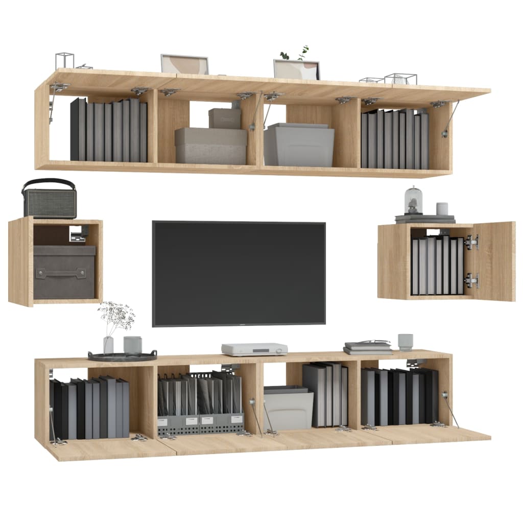 Ensemble meuble TV 6 pièces en bois coloris chêne