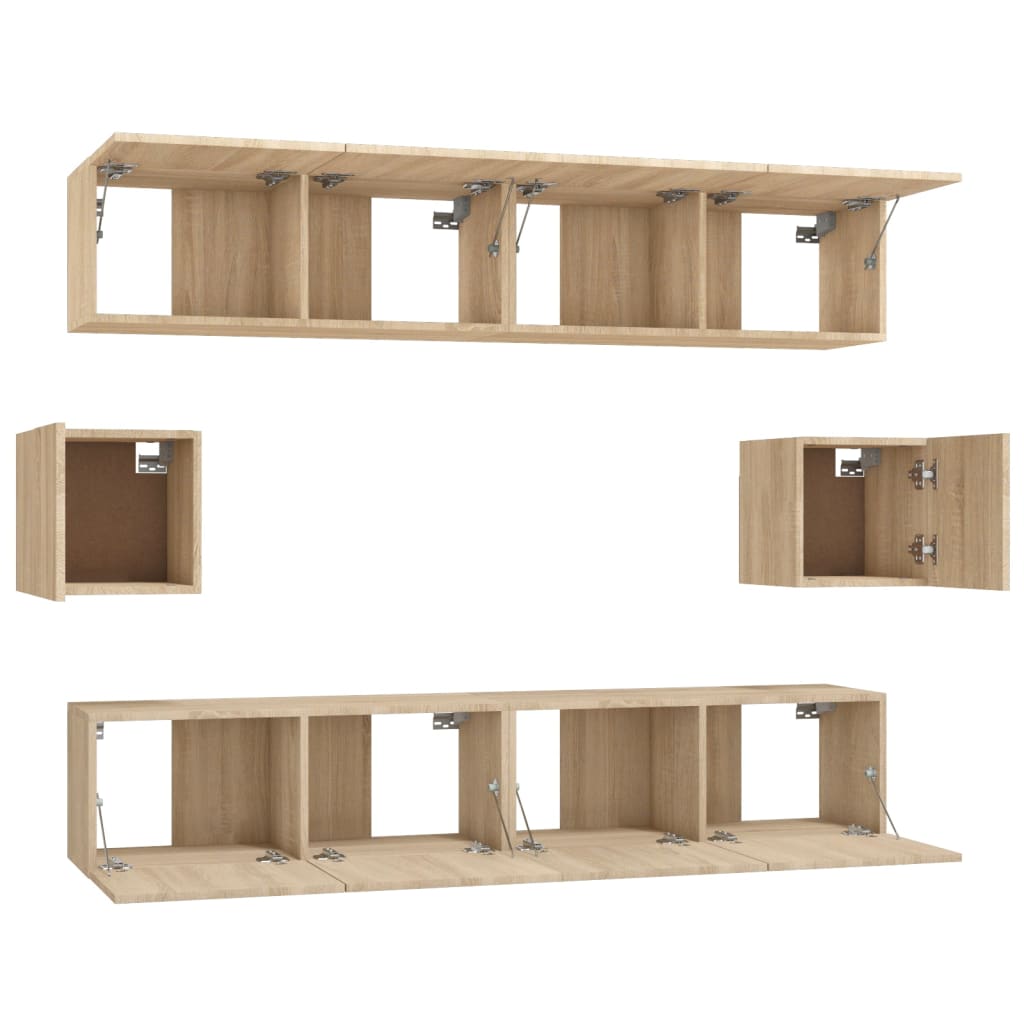 Ensemble meuble TV 6 pièces en bois coloris chêne