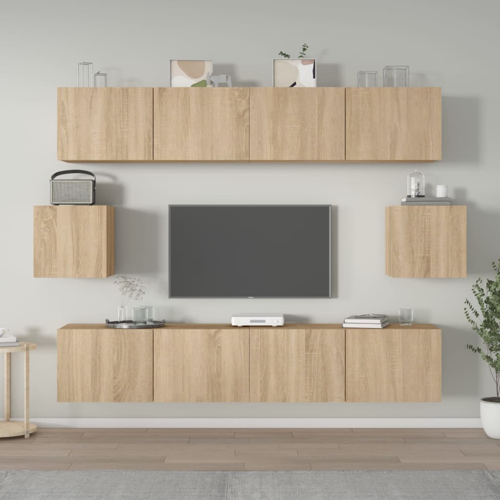 Ensemble meuble TV 6 pièces en bois coloris chêne