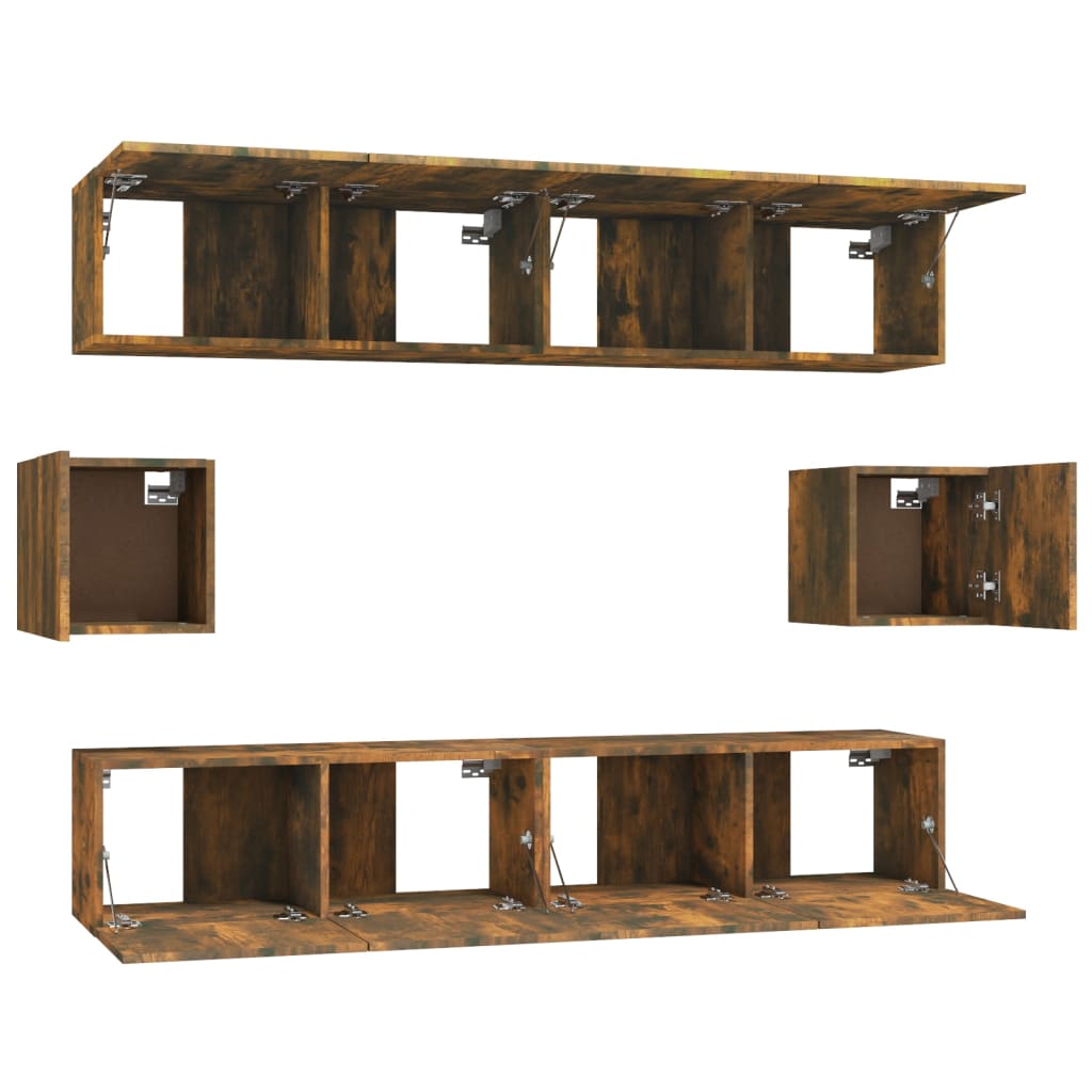 Ensemble meuble TV 6 pièces en bois coloris chêne