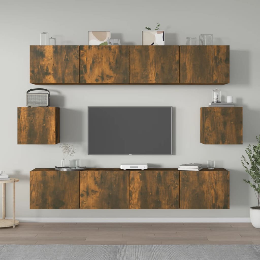 Ensemble meuble TV 6 pièces en bois coloris chêne