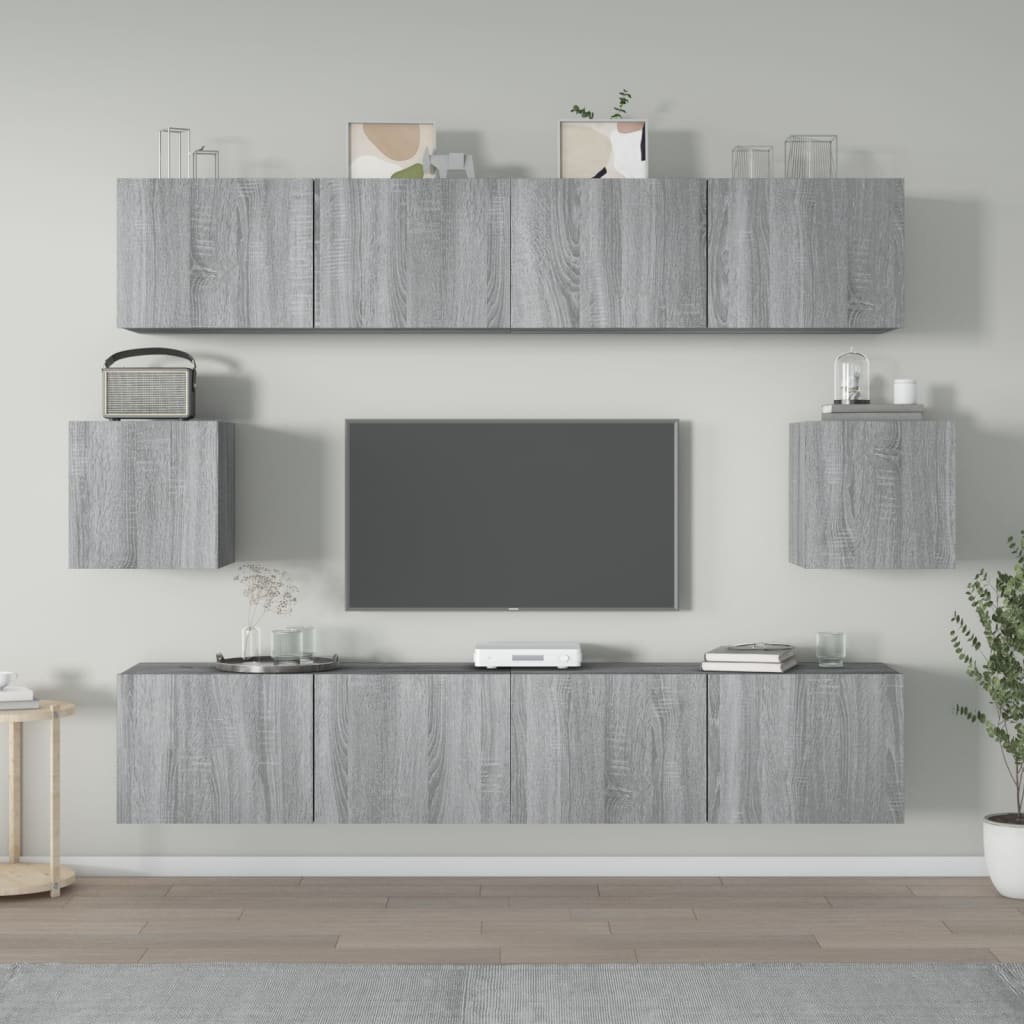 Ensemble meuble TV 6 pièces en bois coloris chêne