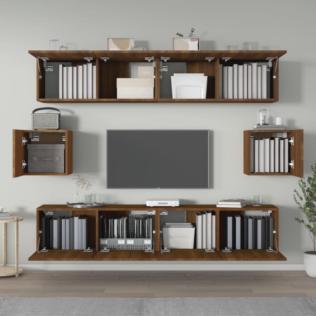 Ensemble meuble TV 6 pièces en bois coloris chêne