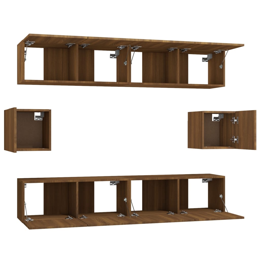 Ensemble meuble TV 6 pièces en bois coloris chêne