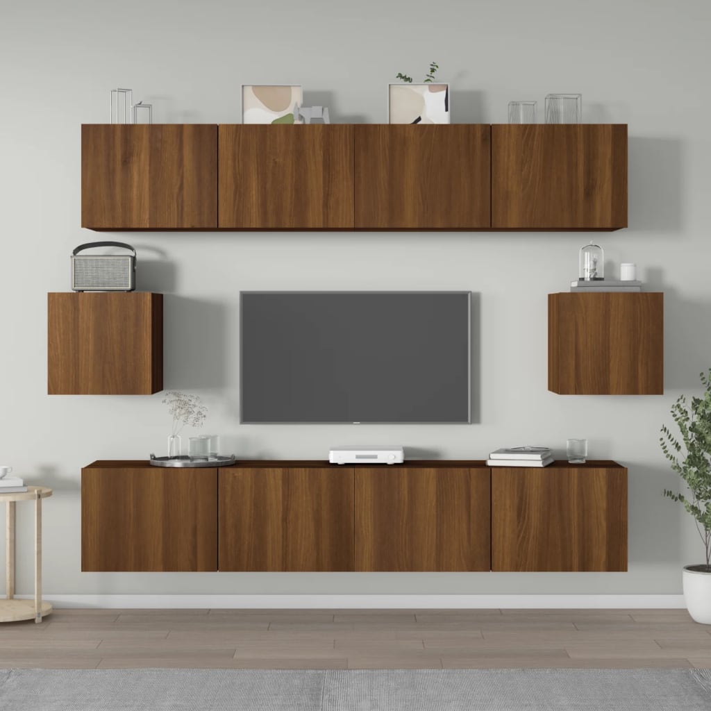 Ensemble meuble TV 6 pièces en bois coloris chêne