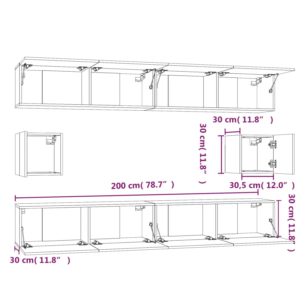 Ensemble meuble TV 6 pièces en bois coloris chêne