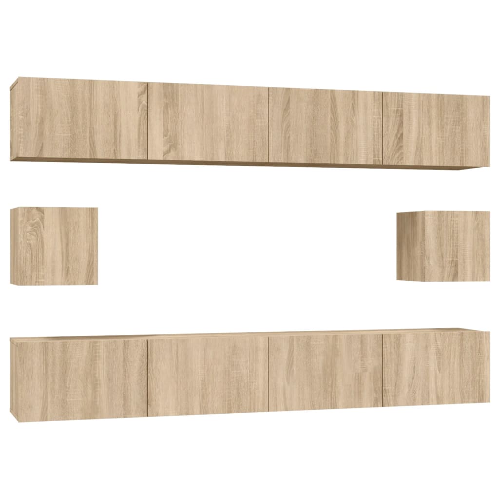 Ensemble meuble TV 6 pièces en bois coloris chêne