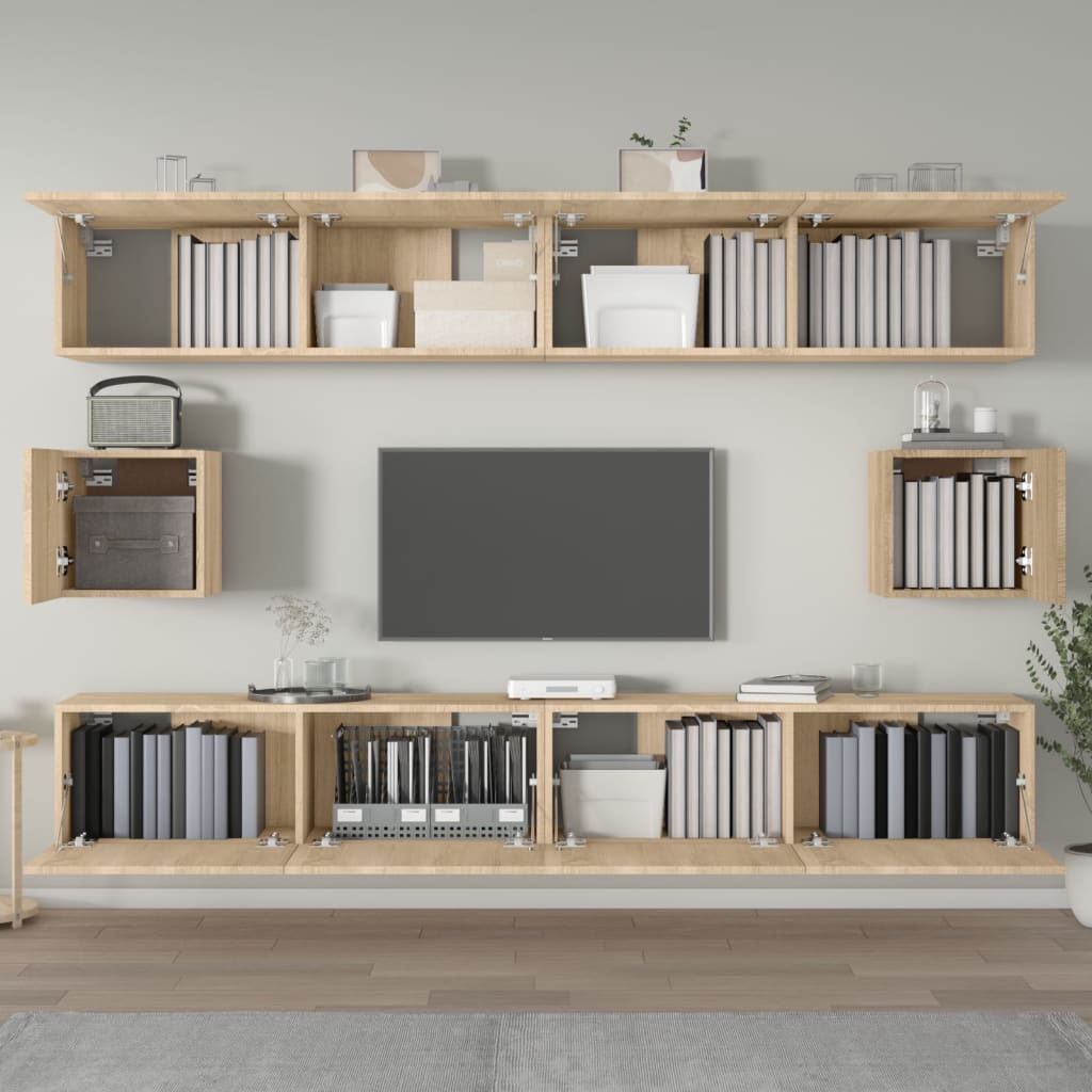 Ensemble meuble TV 6 pièces en bois coloris chêne