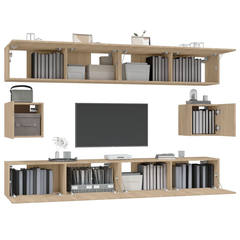 Ensemble meuble TV 6 pièces en bois coloris chêne