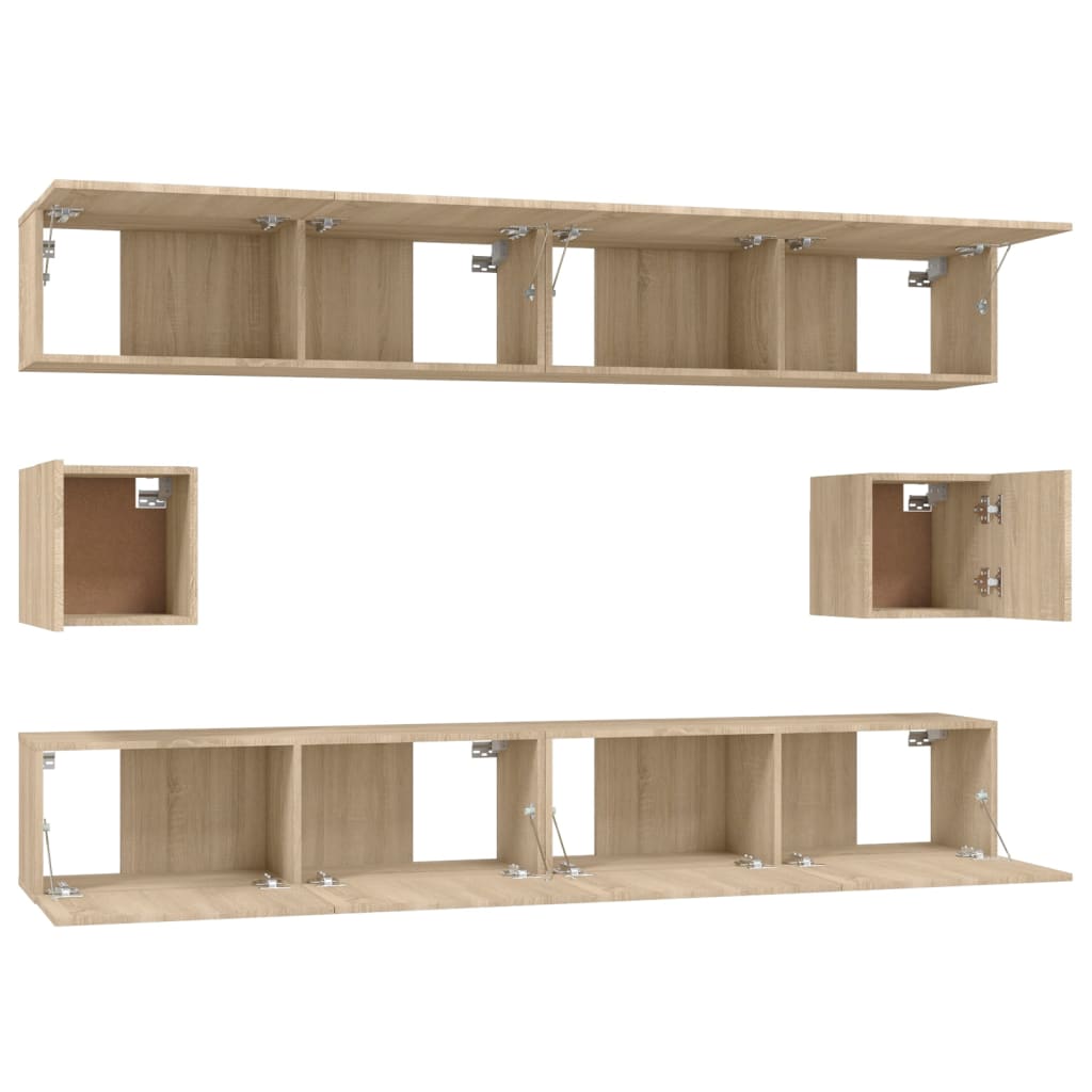 Ensemble meuble TV 6 pièces en bois coloris chêne