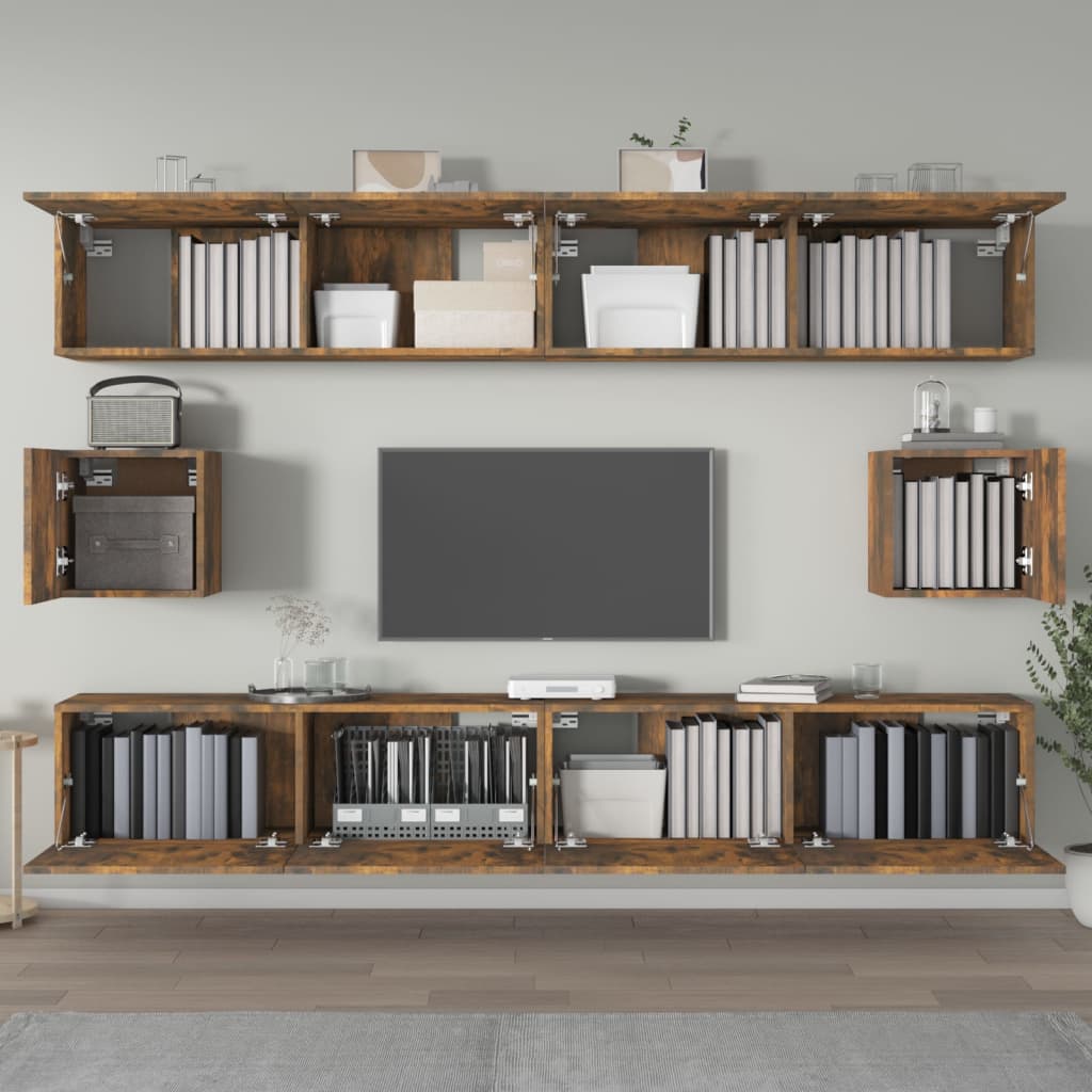 Ensemble meuble TV 6 pièces en bois coloris chêne