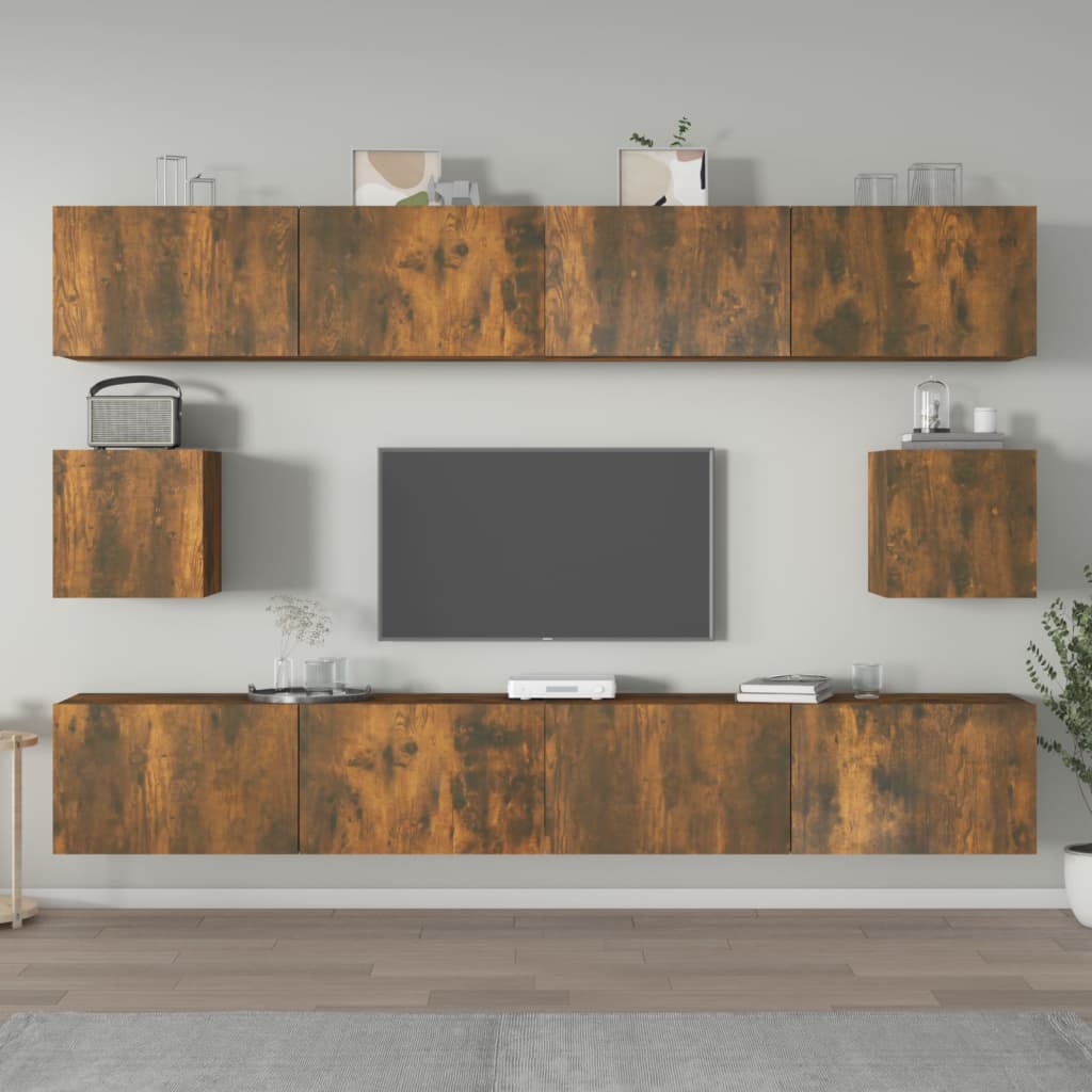 Ensemble meuble TV 6 pièces en bois coloris chêne