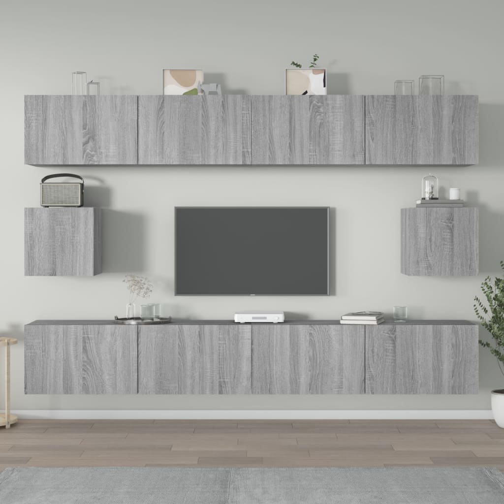 Ensemble meuble TV 6 pièces en bois coloris chêne