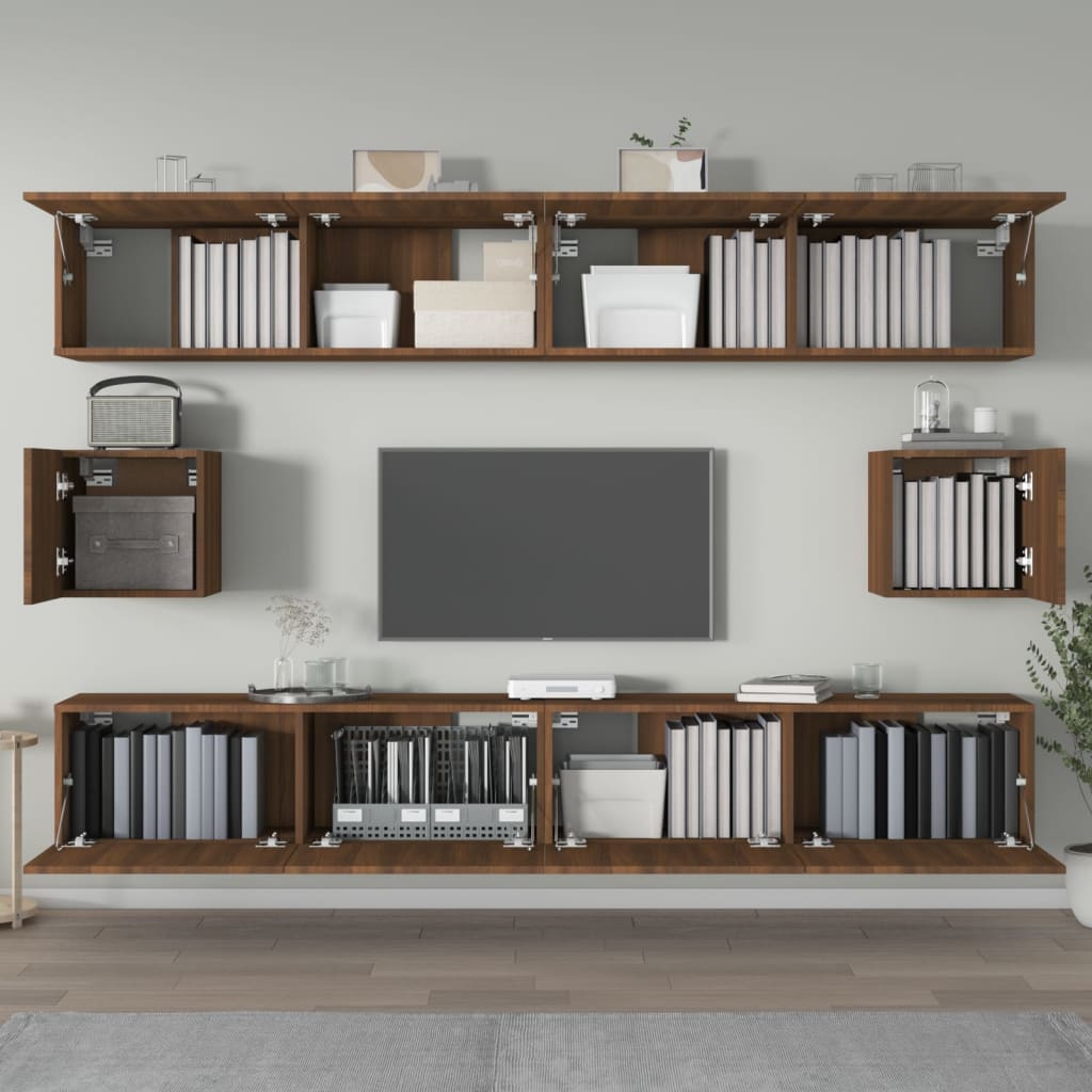 Ensemble meuble TV 6 pièces en bois coloris chêne