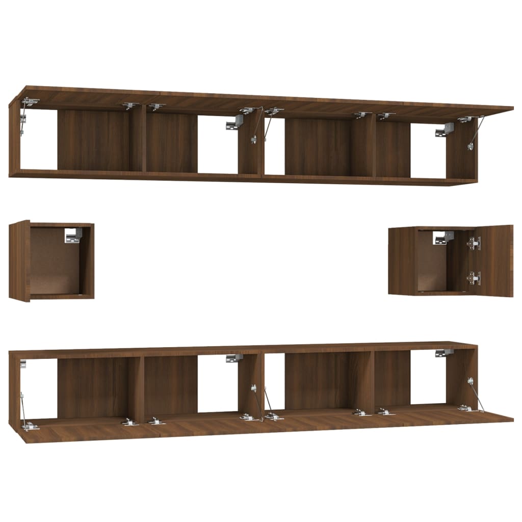 Ensemble meuble TV 6 pièces en bois coloris chêne