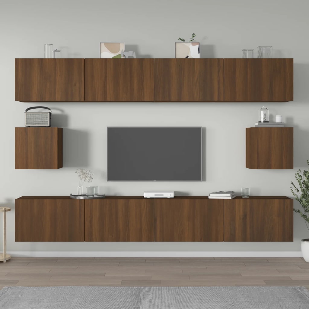 Ensemble meuble TV 6 pièces en bois coloris chêne