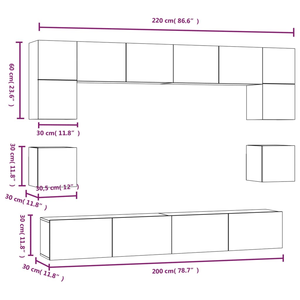 Ensemble de meubles TV 8 pièces en bois