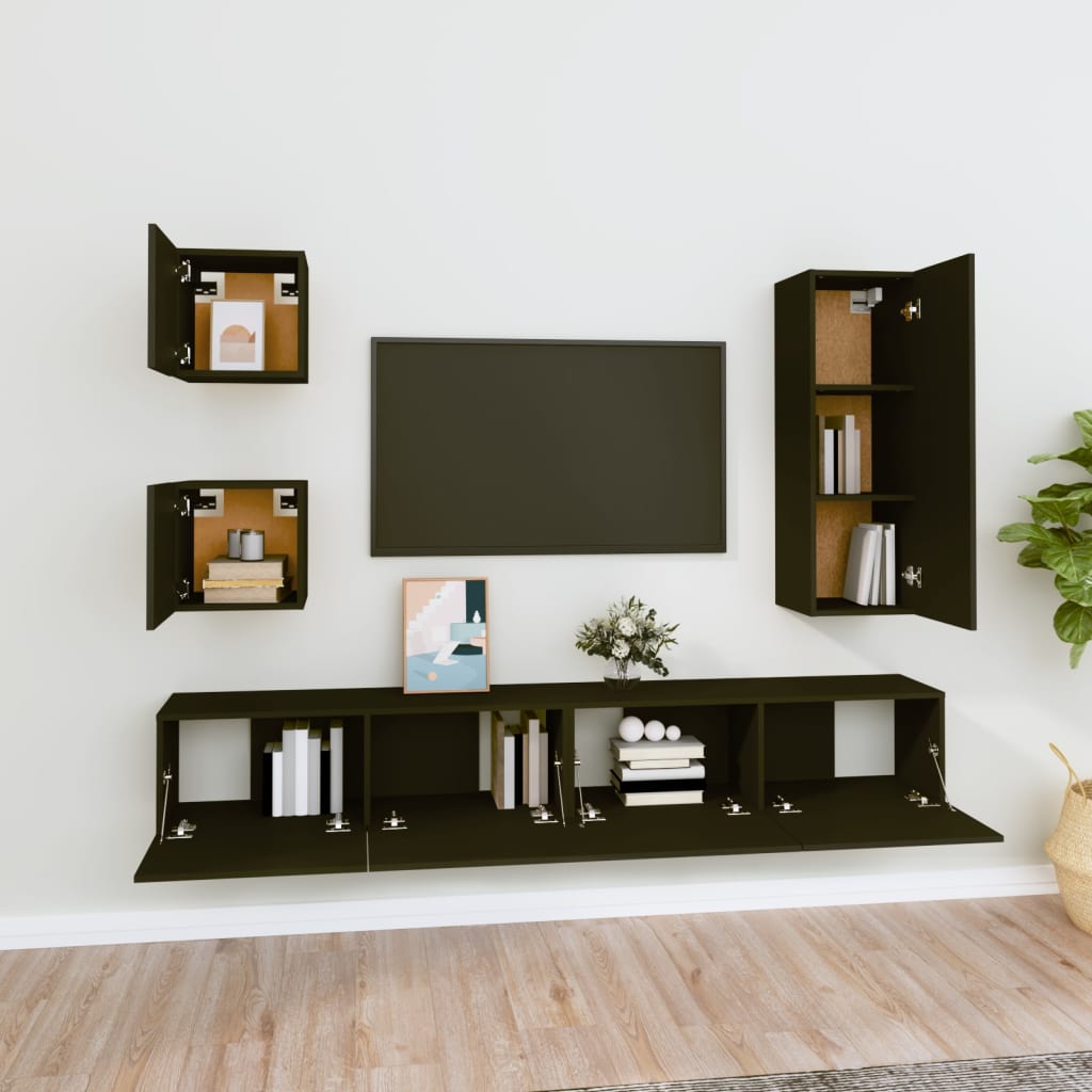 Ensemble meuble TV 5 pièces en bois couleur chêne