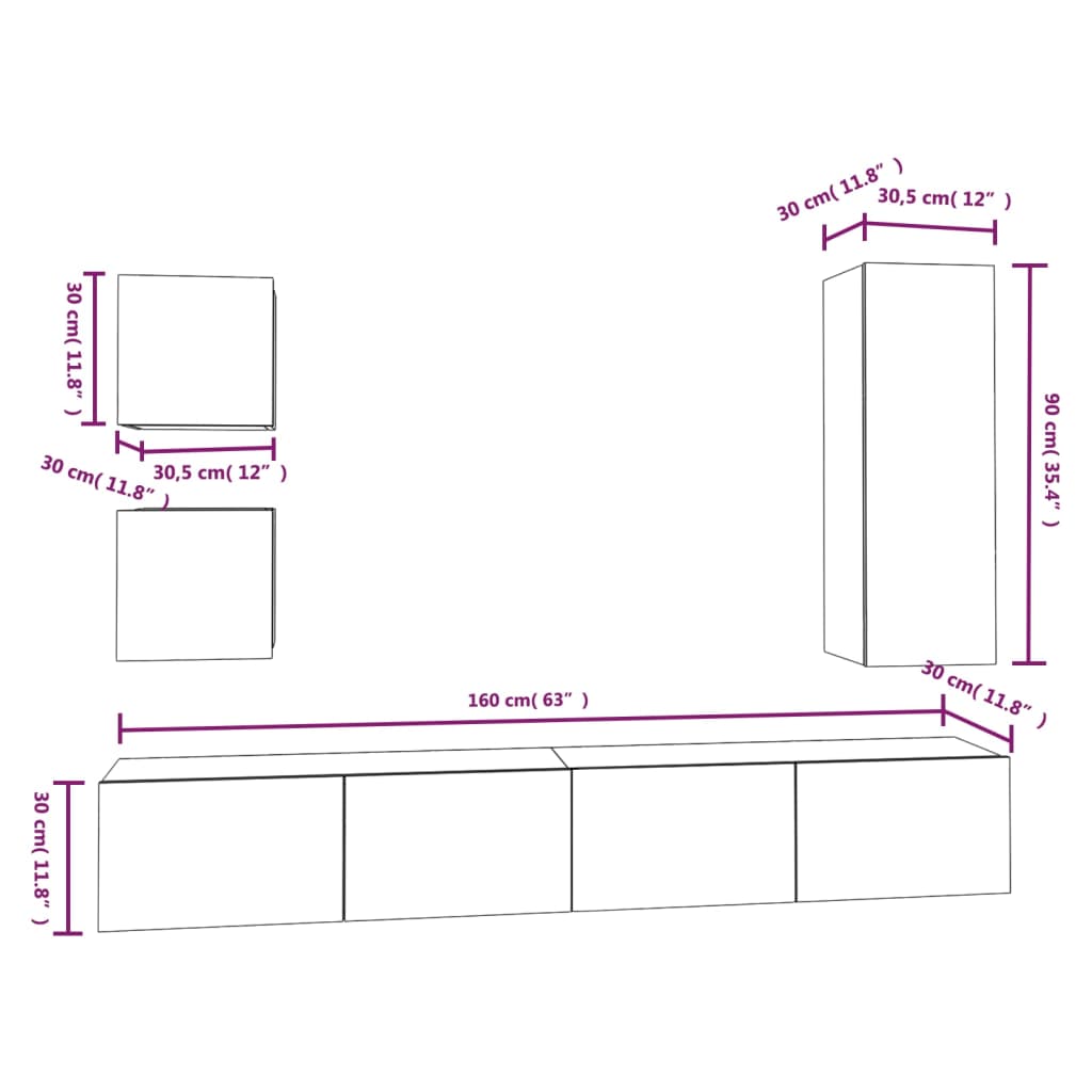 Ensemble meuble TV 5 pièces en bois couleur chêne