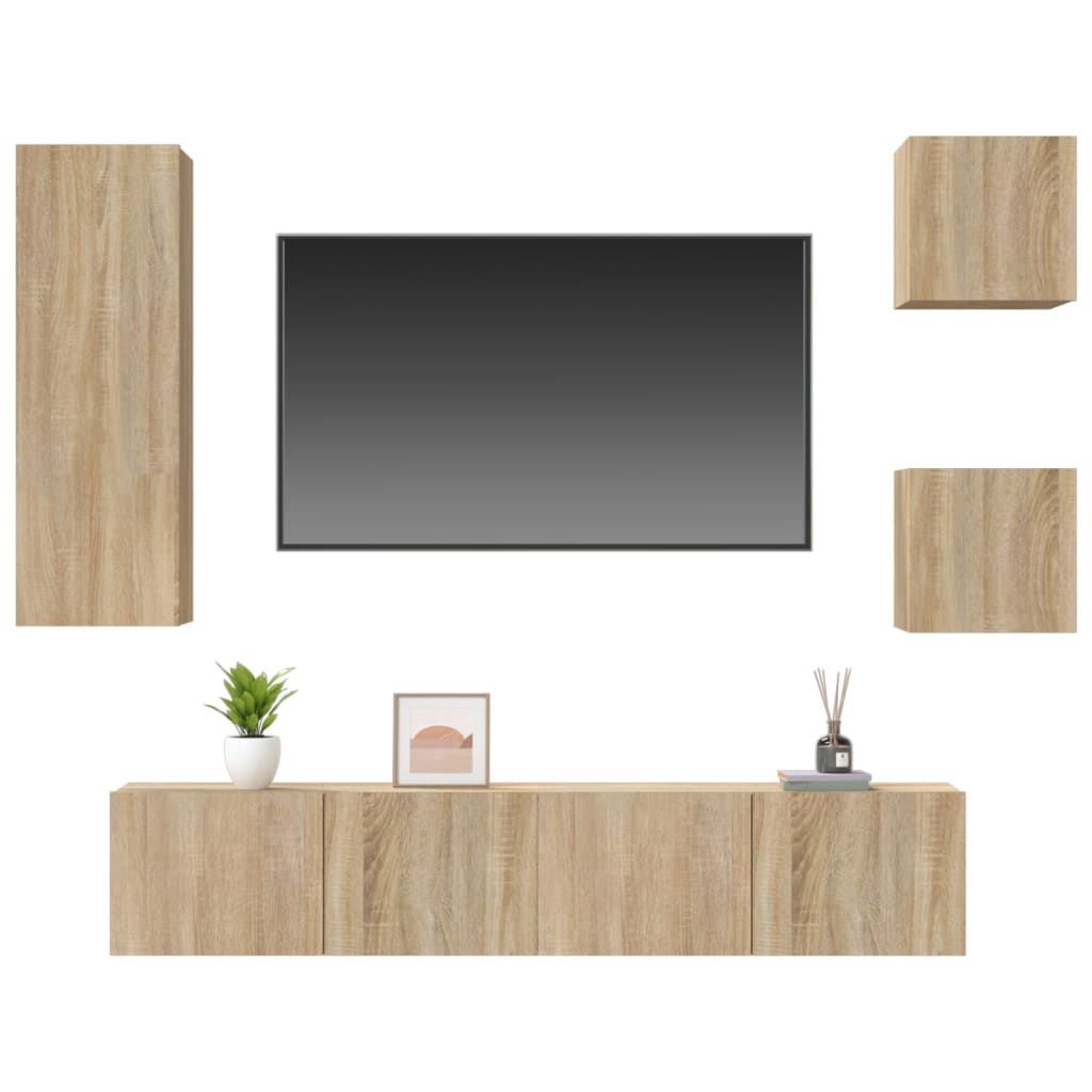 Ensemble meuble TV 5 pièces en bois couleur chêne