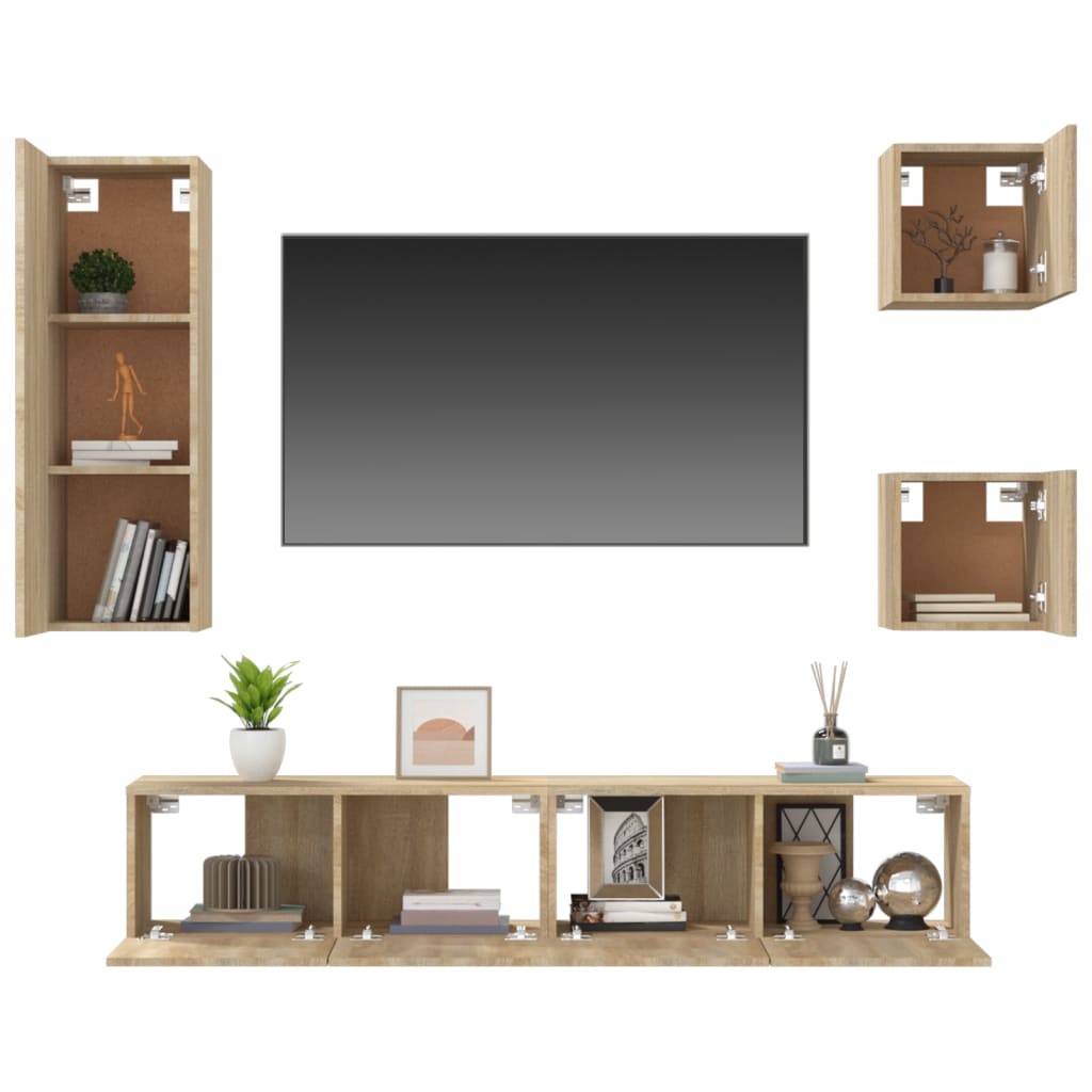 Ensemble meuble TV 5 pièces en bois couleur chêne