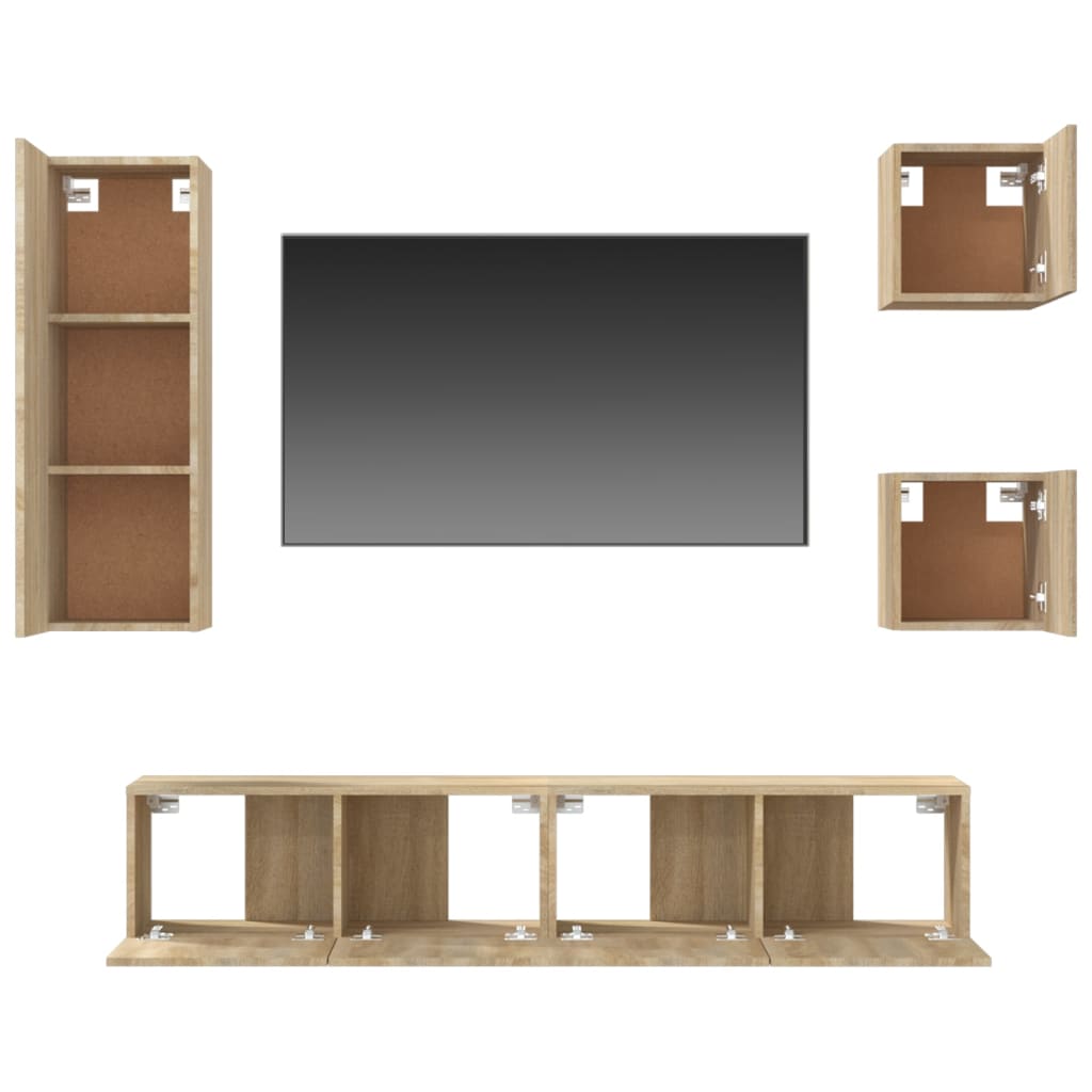 Ensemble meuble TV 5 pièces en bois couleur chêne