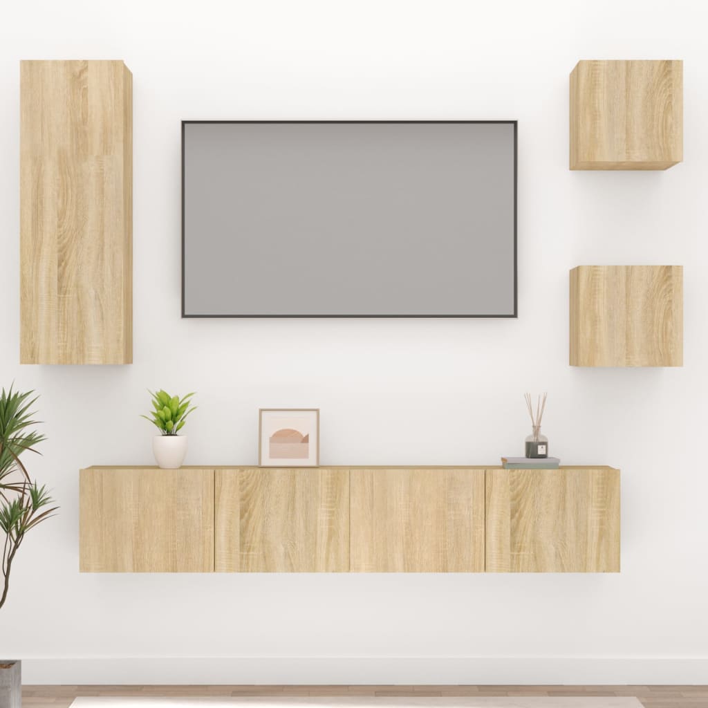 Ensemble meuble TV 5 pièces en bois couleur chêne