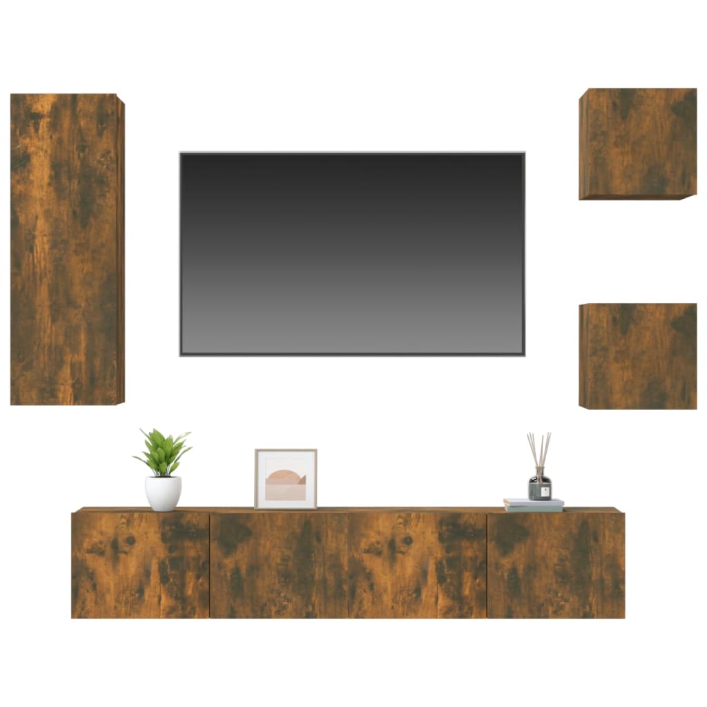 Ensemble meuble TV 5 pièces en bois couleur chêne