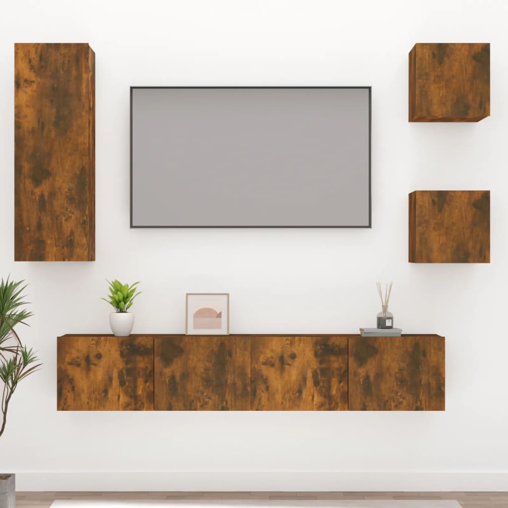 Ensemble meuble TV 5 pièces en bois couleur chêne