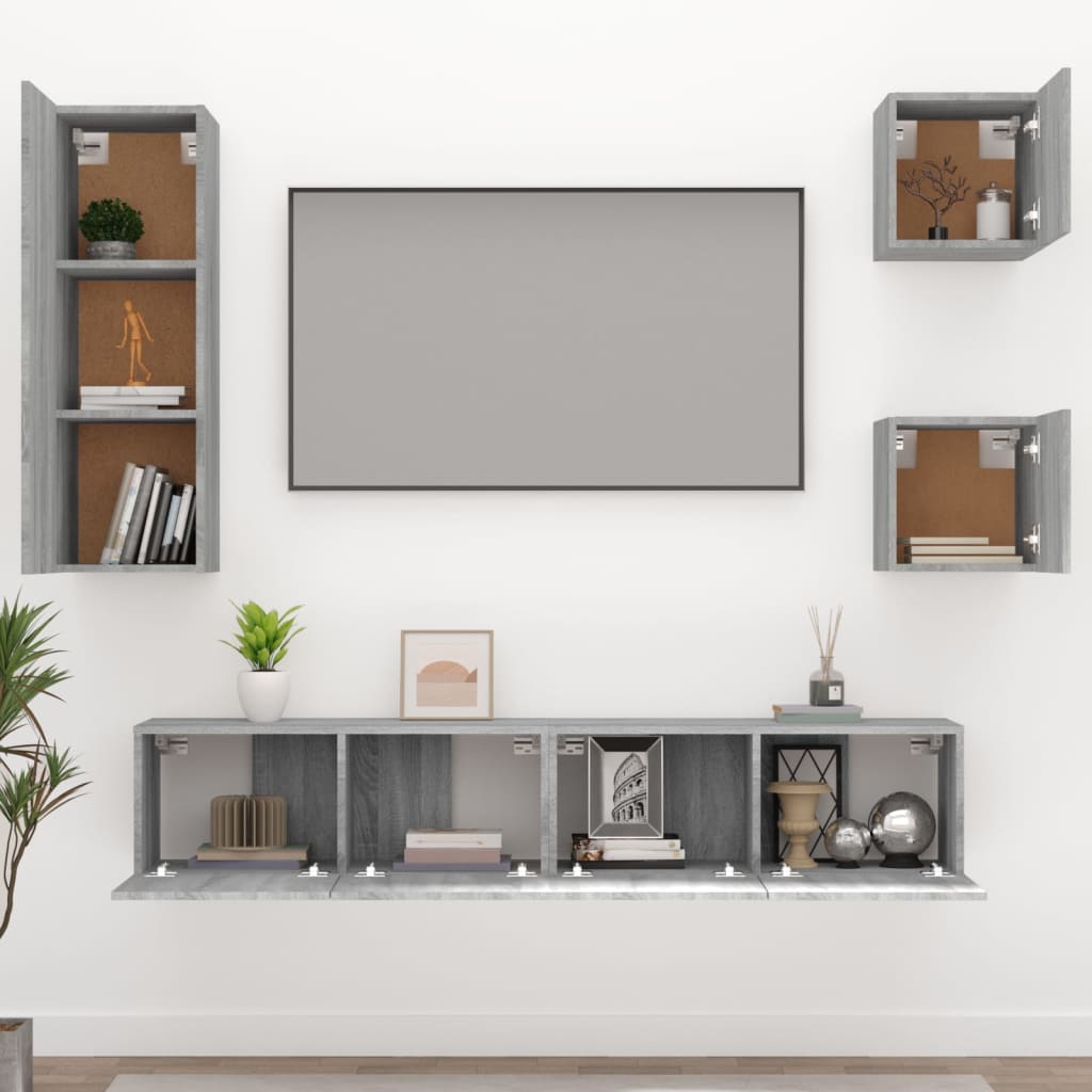 Ensemble meuble TV 5 pièces en bois couleur chêne