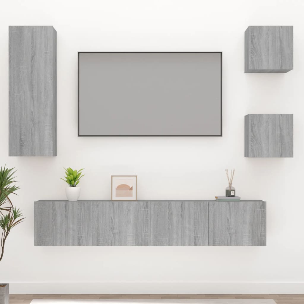 Ensemble meuble TV 5 pièces en bois couleur chêne