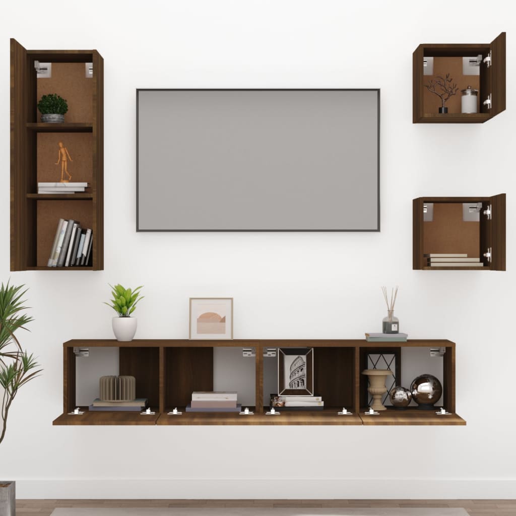 Ensemble meuble TV 5 pièces en bois couleur chêne