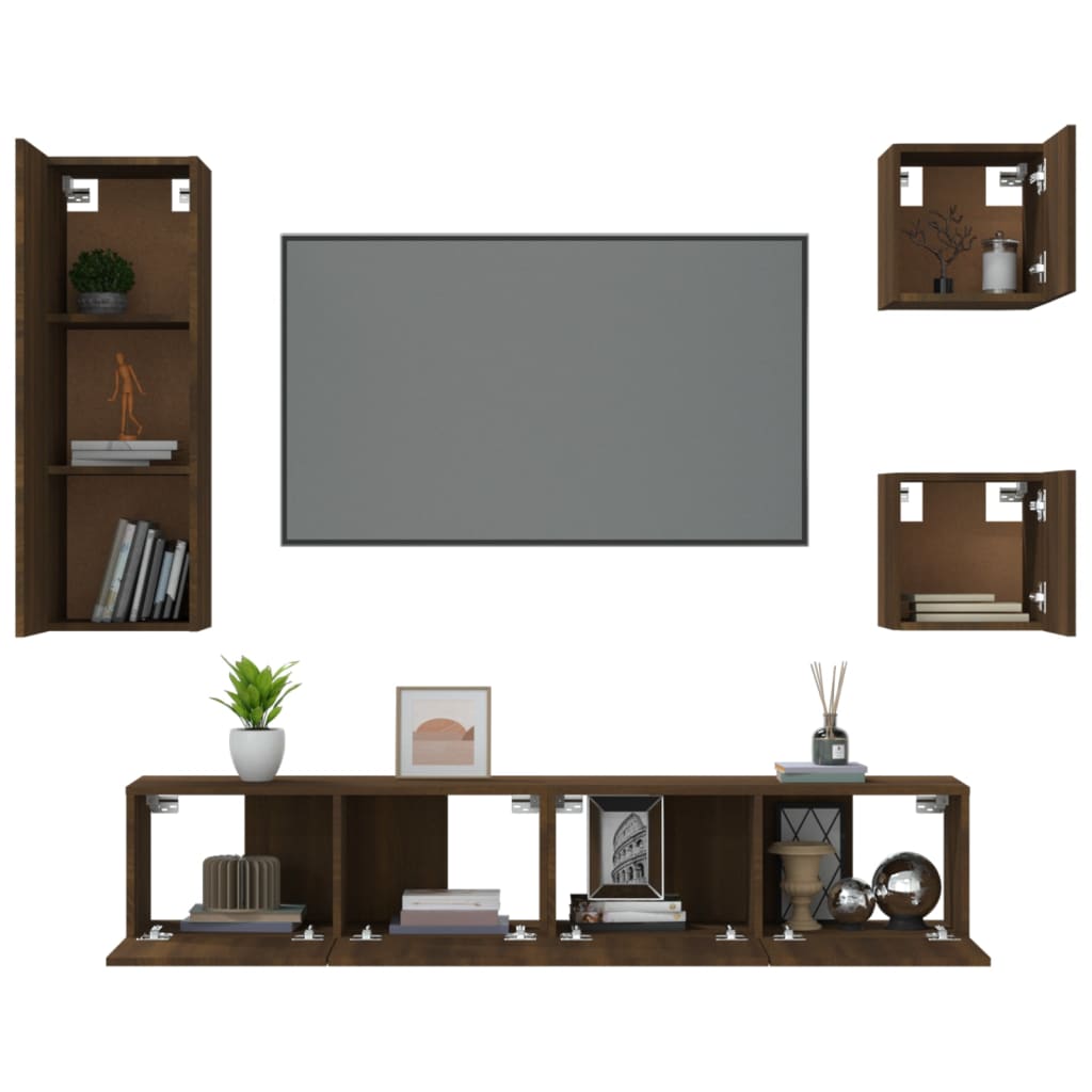 Ensemble meuble TV 5 pièces en bois couleur chêne