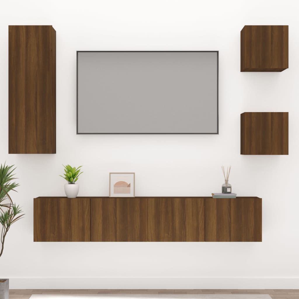 Ensemble meuble TV 5 pièces en bois couleur chêne