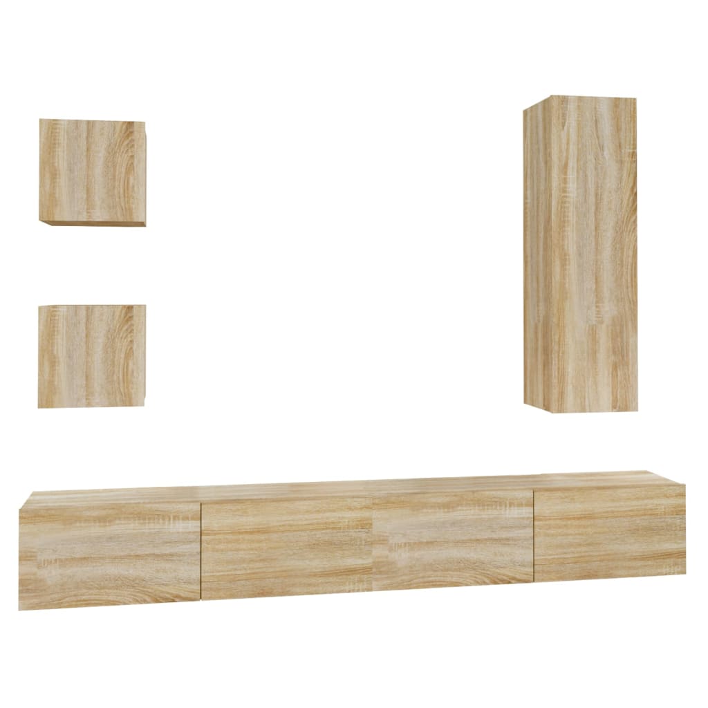 Ensemble meuble TV 5 pièces en bois couleur chêne