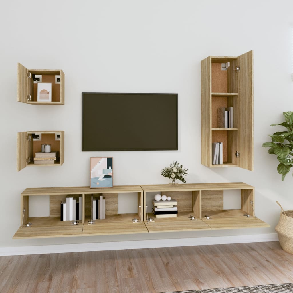 Ensemble meuble TV 5 pièces en bois couleur chêne