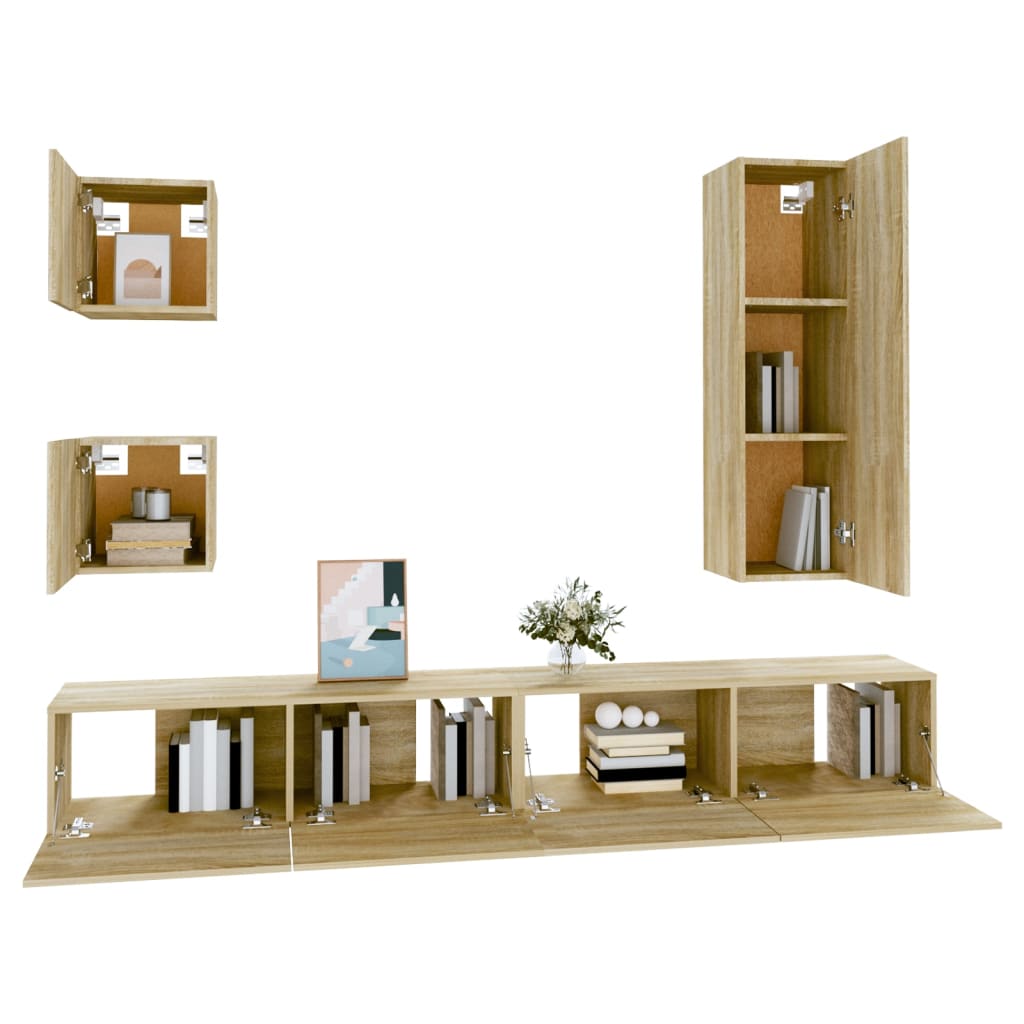 Ensemble meuble TV 5 pièces en bois couleur chêne