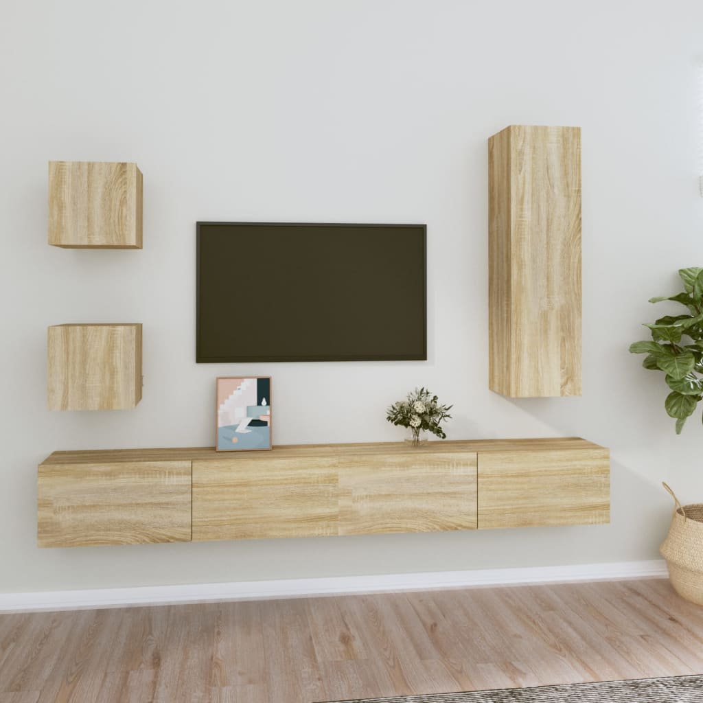 Ensemble meuble TV 5 pièces en bois couleur chêne